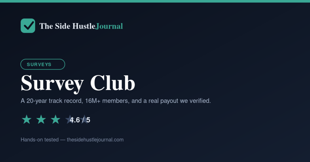 Survey Club review by The Side Hustle Journal, rated 4.6 out of 5